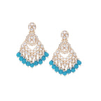 Tehzeeb Creations Gold Polish Kundan Sky Blue Colour Earrings | Grocsy