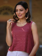 Juniper Women's Rust Solid Rayon Tunic With Mirror & Thread Work | Grocsy