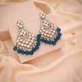 Tehzeeb Creations Gold Polish Kundan Sky Blue Colour Earrings | Grocsy