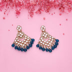 Tehzeeb Creations Gold Polish Kundan Sky Blue Colour Earrings | Grocsy