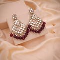 Tehzeeb Creations Gold Polish Kundan Maroon Colour Earrings | Grocsy