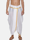 Sethukrishna Men White & Gold-Coloured Solid Readymade Cotton Dhoti Pant | Grocsy