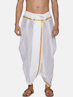 Sethukrishna Men White & Gold-Coloured Solid Readymade Cotton Dhoti Pant | Grocsy