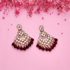 Tehzeeb Creations Gold Polish Kundan Maroon Colour Earrings | Grocsy