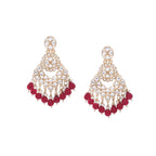 Tehzeeb Creations Gold Polish Kundan Maroon Colour Earrings | Grocsy