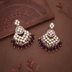 Tehzeeb Creations Gold Polish Kundan Maroon Colour Earrings | Grocsy