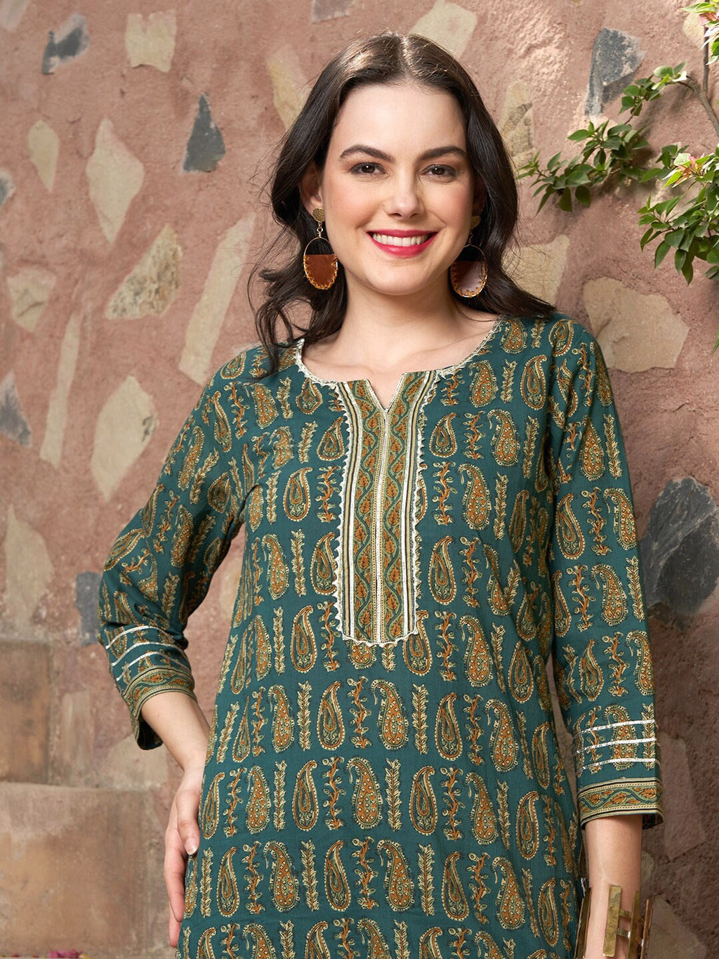 Sangria Ethnic Motifs Printed Pure Cotton Kurta with Trousers & Dupatta | Grocsy