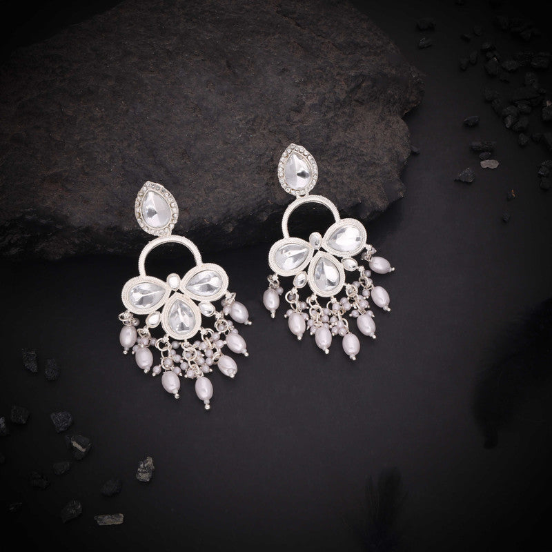 Tehzeeb Creations Silver Polish White Colour Earrings | Grocsy