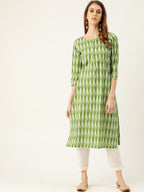 Sangria Women Green & White Printed Kurta with Trousers | Grocsy