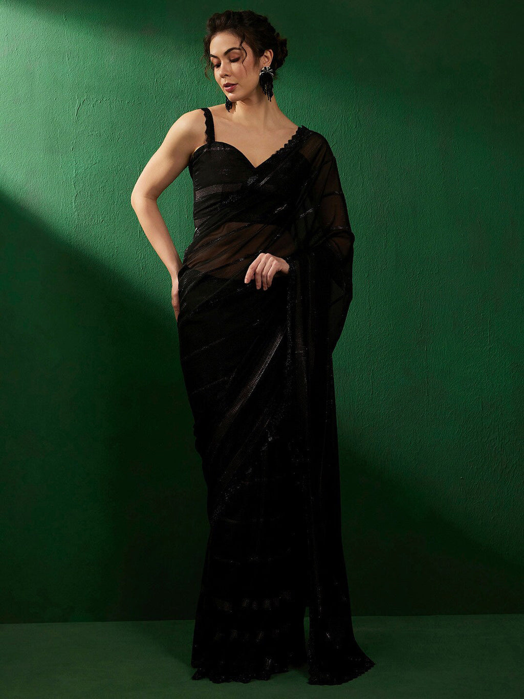 Sangria Embellished Beads & Stones Pure Georgette Saree | Grocsy