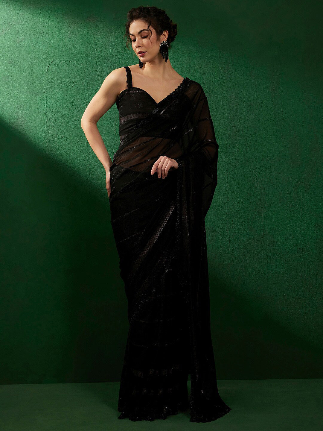 Sangria Embellished Beads & Stones Pure Georgette Saree | Grocsy