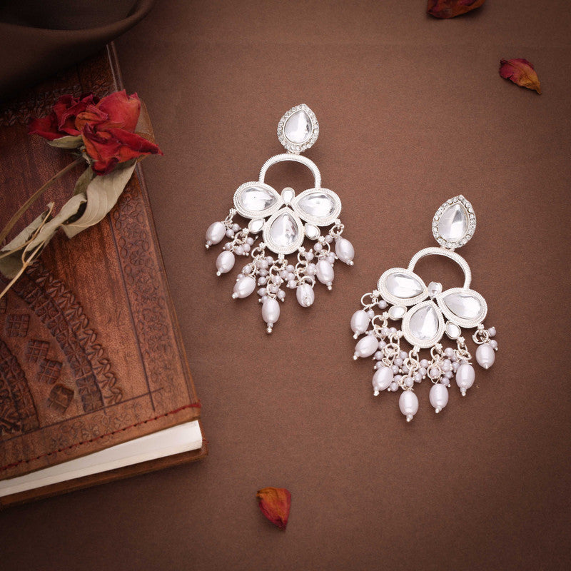 Tehzeeb Creations Silver Polish White Colour Earrings | Grocsy