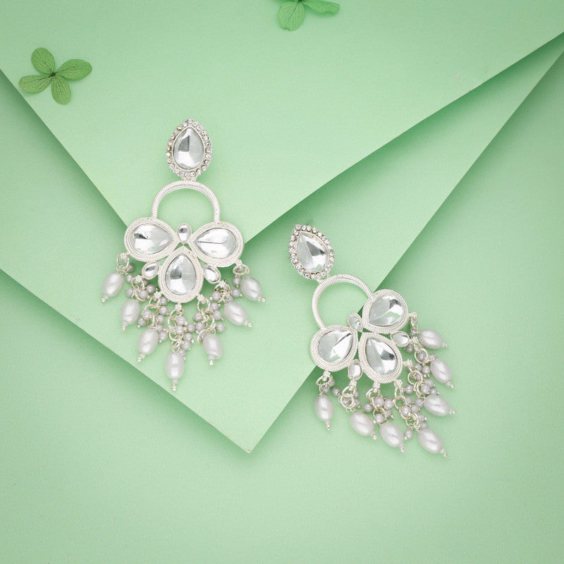 Tehzeeb Creations Silver Polish White Colour Earrings | Grocsy