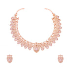 Tehzeeb Creations Rose Gold Baby Pink Colour Necklace With Pair Of Earrings | Grocsy
