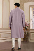 Raivat Ethnic Banarasi Art Silk Hand Work Kurta Pajama In Purple Colour | Grocsy