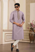Raivat Ethnic Banarasi Art Silk Hand Work Kurta Pajama In Purple Colour | Grocsy