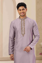Raivat Ethnic Banarasi Art Silk Hand Work Kurta Pajama In Purple Colour | Grocsy