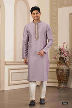 Raivat Ethnic Banarasi Art Silk Hand Work Kurta Pajama In Purple Colour | Grocsy