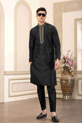 Raivat Ethnic Banarasi Art Silk Hand Work Kurta Pajama In Black Colour | Grocsy