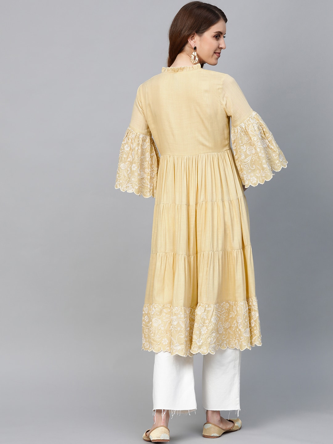 HERE&NOW Women Yellow Solid Tiered Anarkali Kurta | Grocsy