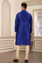 Raivat Ethnic Banarasi Art Silk Hand Work Kurta Pajama In Blue Colour | Grocsy