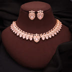 Tehzeeb Creations Rose Gold Baby Pink Colour Necklace With Pair Of Earrings | Grocsy