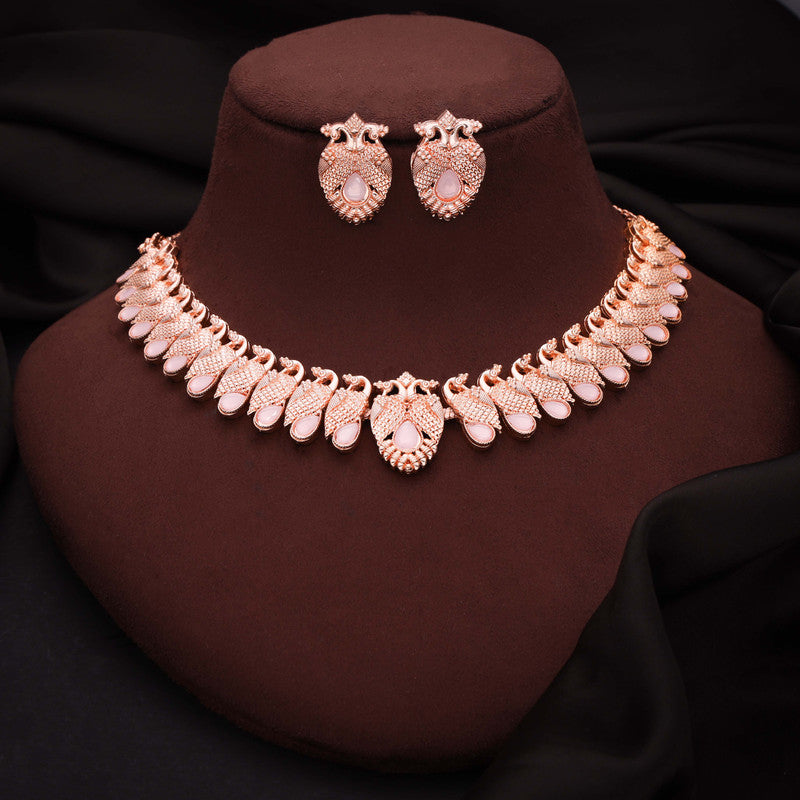 Tehzeeb Creations Rose Gold Baby Pink Colour Necklace With Pair Of Earrings | Grocsy