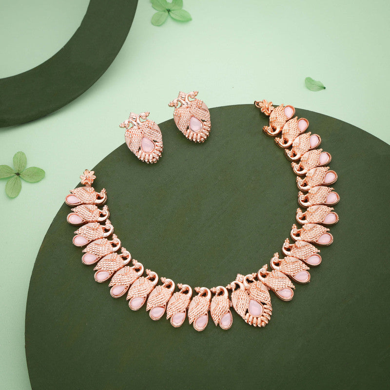 Tehzeeb Creations Rose Gold Baby Pink Colour Necklace With Pair Of Earrings | Grocsy