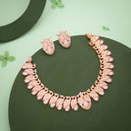 Tehzeeb Creations Rose Gold Baby Pink Colour Necklace With Pair Of Earrings | Grocsy