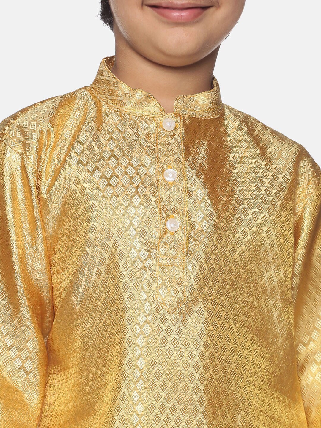 Sethukrishna Boys Gold-Toned & Off-White Kurta With Pyjamas | Grocsy
