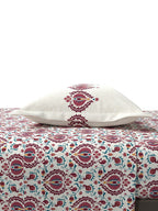 MYTRIDENT White Red Ethnic Motifs 144 TC Cotton Queen Bedsheet With 2 Pillow Covers | Grocsy