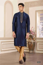 Raivat Ethnic Banarasi Art Silk Hand Work Kurta Pajama In Blue Colour | Grocsy