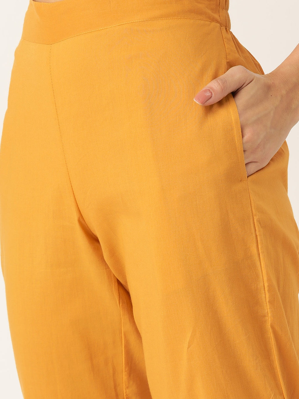 Sangria Women Mustard Yellow & Black Printed Kurta with Trousers | Grocsy