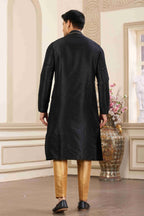 Raivat Ethnic Banarasi Art Silk Hand Work Kurta Pajama In Black Colour | Grocsy