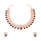 Tehzeeb Creations Rose Gold Black Colour Necklace With Pair Of Earrings | Grocsy