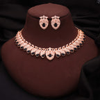 Tehzeeb Creations Rose Gold Black Colour Necklace With Pair Of Earrings | Grocsy