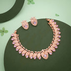 Tehzeeb Creations Rose Gold Lavender Colour Necklace With Pair Of Earrings | Grocsy