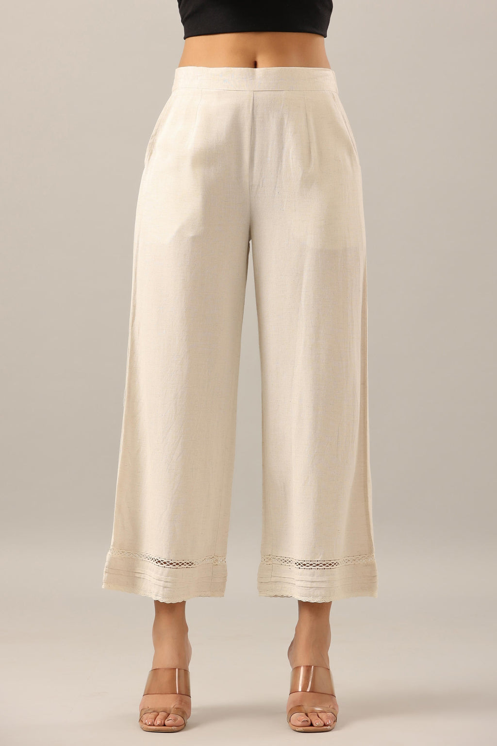 Juniper Women's Off White Solid Rayon Pant Palazzo | Grocsy