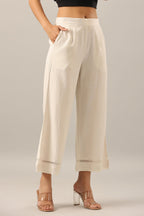 Juniper Women's Off White Solid Rayon Pant Palazzo | Grocsy