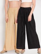 TAG 7 Women Black & Beige Set of 2 Flared Ethnic Palazzos | Grocsy