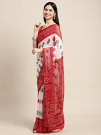 Saree Mall White & Red Printed Bandhani Sarees | Grocsy