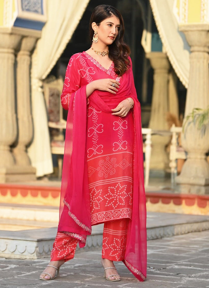 Vellora Chinon Silk Pink Festival Wear Embroidery Work Readymade Kurti Set | Grocsy