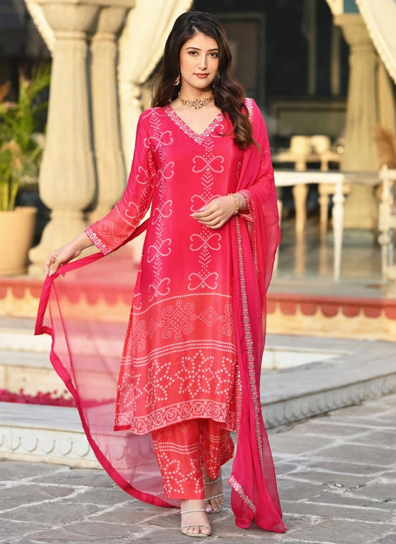 Vellora Chinon Silk Pink Festival Wear Embroidery Work Readymade Kurti Set | Grocsy