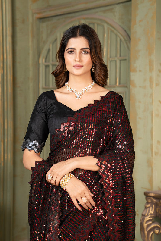 Dishitha Creation Indian Women's Designer Georgette Sequence Saree - Red | Grocsy