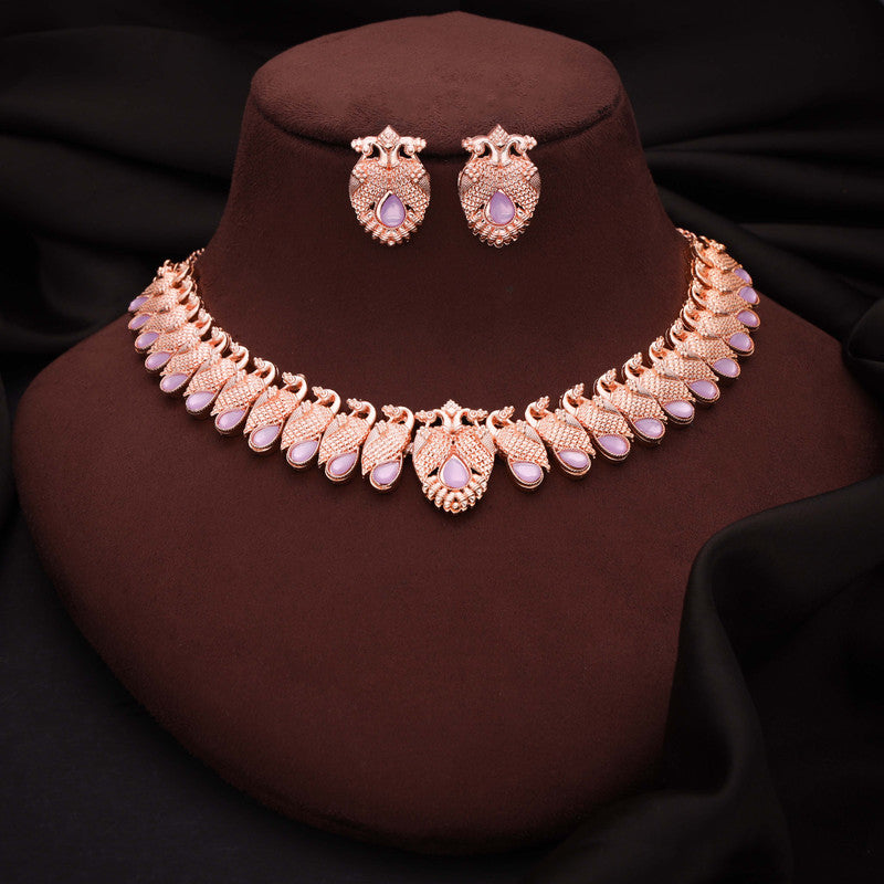 Tehzeeb Creations Rose Gold Lavender Colour Necklace With Pair Of Earrings | Grocsy