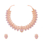 Tehzeeb Creations Rose Gold Lavender Colour Necklace With Pair Of Earrings | Grocsy