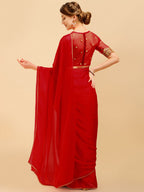 Sangria Red Silk Blend Embroidered Saree | Grocsy