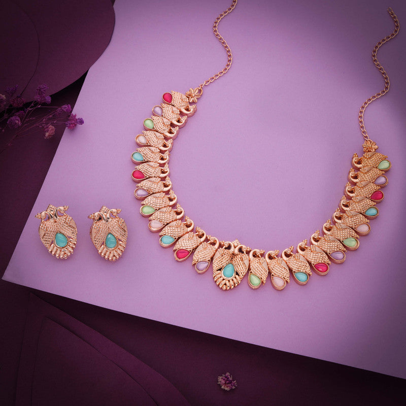 Tehzeeb Creations Rose Gold Baby Multi Necklace With Pair Of Earrings - Swadesiicart