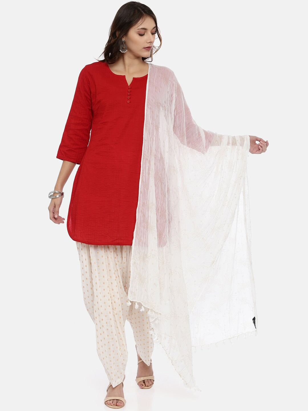 Souchii White & Gold Printed Dupatta | Grocsy