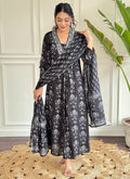 Vellora Cotton Black Casual Wear Printed Readymade Anarkali Suit | Grocsy